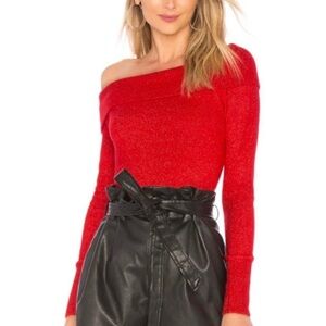 Lovers & Friends Eden Off the Shoulder Sweater NWT Red Large Cozy Fold Over